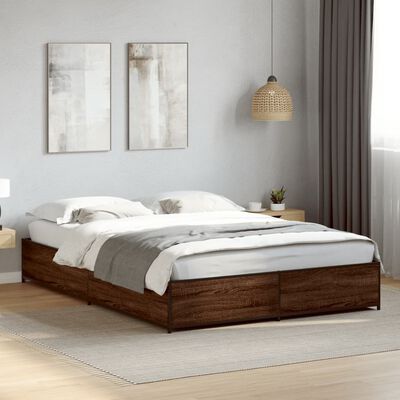 vidaXL Cadre de lit chêne marron 135x190 cm bois d'ingénierie et métal