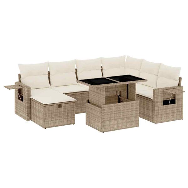 vidaXL Salon de jardin avec coussins 8 pcs beige r&eacute;sine tress&eacute;e