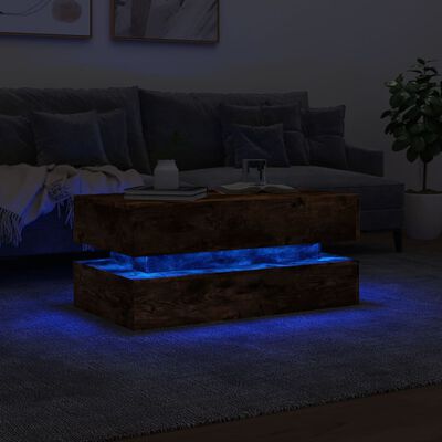 vidaXL Table basse avec lumières LED chêne fumé 90x50x40 cm