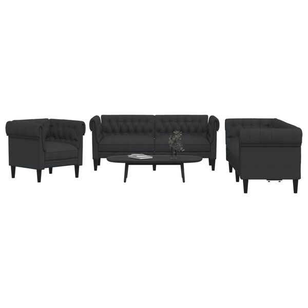 vidaXL Ensemble de canap&eacute;s 3 pcs noir tissu