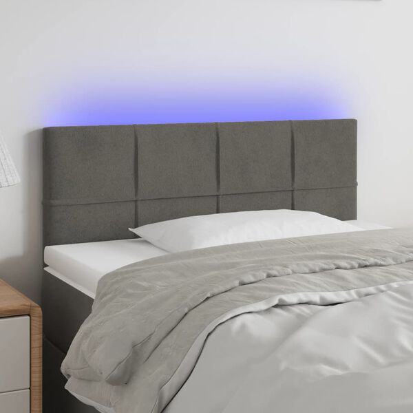vidaXL T&ecirc;te de lit &agrave; LED Gris fonc&eacute; 90x5x78/88 cm Velours