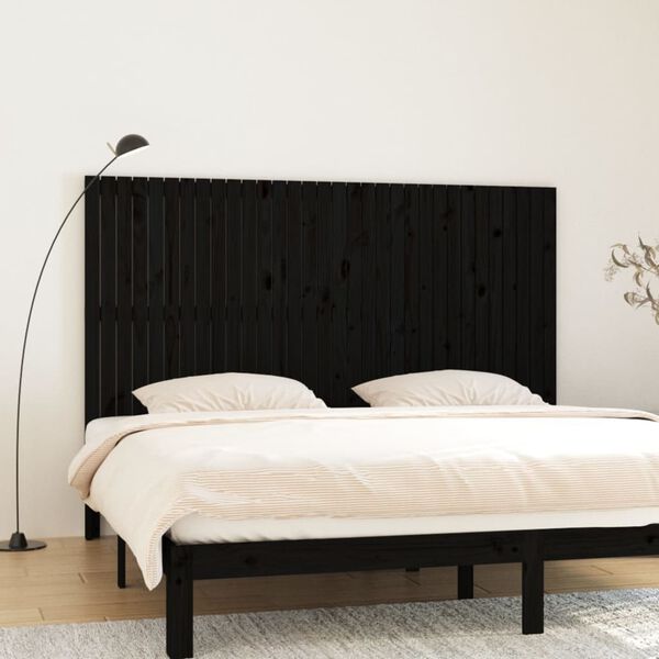 vidaXL T&ecirc;te de lit murale Noir 204x3x110 cm Bois massif de pin