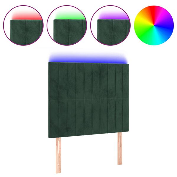 vidaXL T&ecirc;te de lit &agrave; LED Vert fonc&eacute; 100x5x118/128 cm Velours