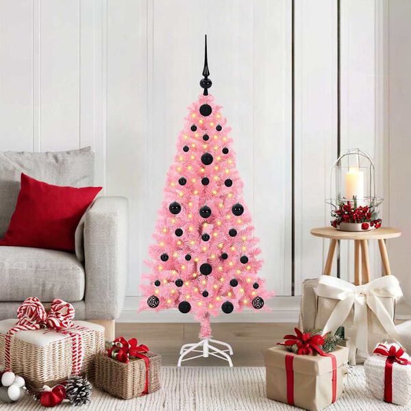 vidaXL Sapin de No&euml;l avec 150 LED avec support Rose 120 cm PVC