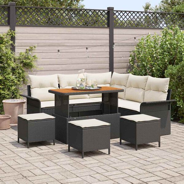 vidaXL Ensemble de canap&eacute; de jardin 9 pcs Noir polyrotin