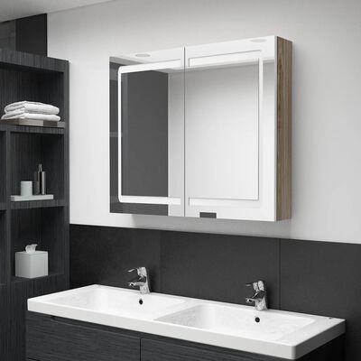 vidaXL Armoire de salle de bain à miroir à LED Blanc et chêne