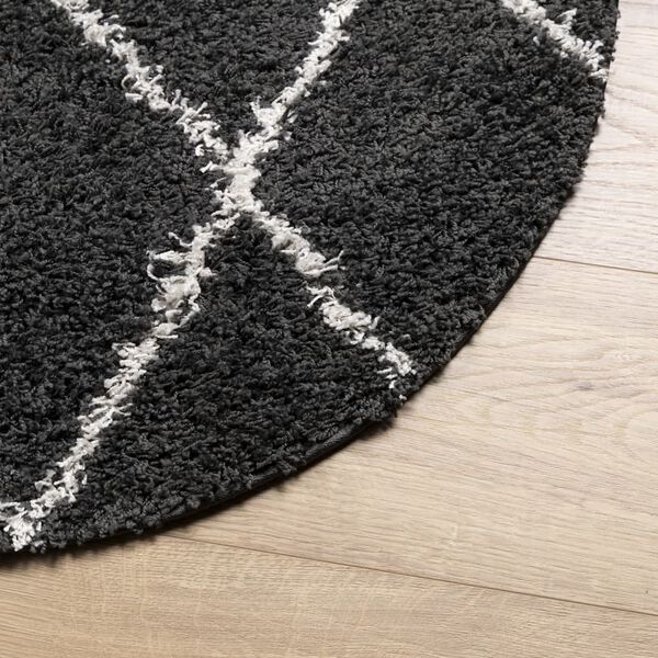 vidaXL Tapis shaggy &agrave; poils longs moderne noir et cr&egrave;me &Oslash; 80 cm