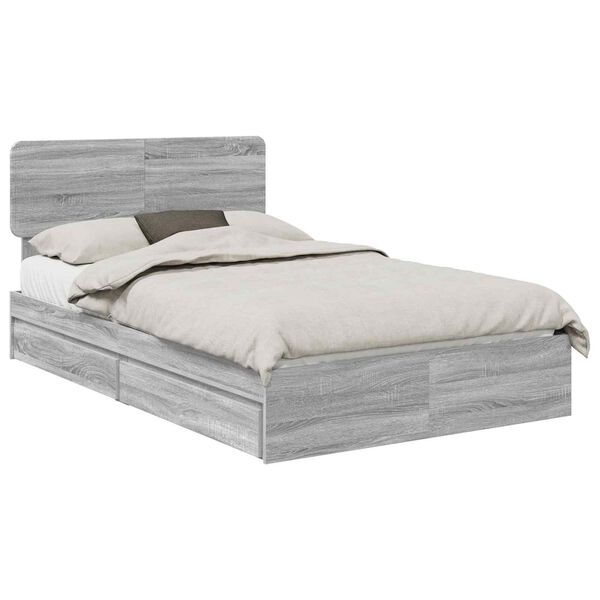 vidaXL Lit de Rangement Gris Sonoma 135 x 190 cm Bois d'ing&eacute;nierie