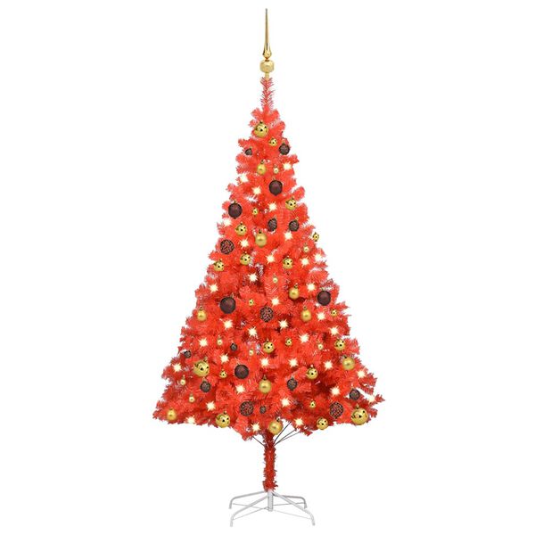 vidaXL Arbre de No&euml;l artificiel pr&eacute;-&eacute;clair&eacute; et boules rouge 150 cm PVC