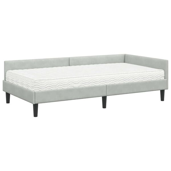vidaXL Cadre de lit d'angle avec matelas 2 pcs Gris clair Velours