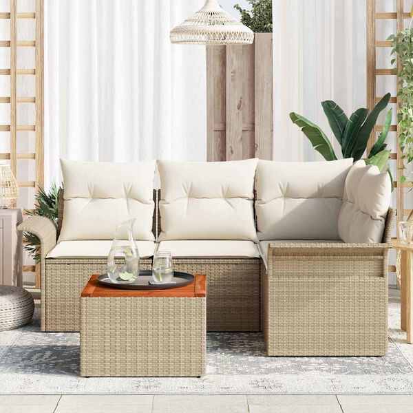 vidaXL Ensemble de canap&eacute; de jardin avec coussin 5 pcs Beige et cr&egrave;me