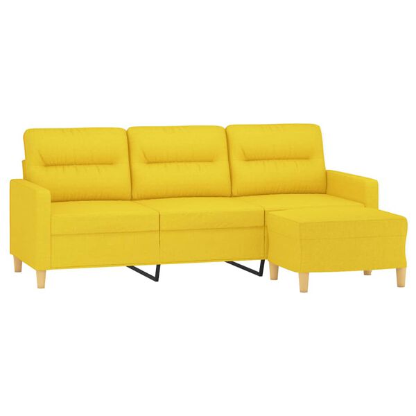 vidaXL Canap&eacute; &agrave; 3 places avec repose-pieds Jaune clair 180 cm Tissu