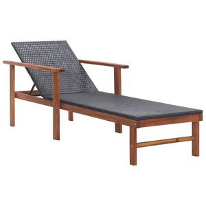vidaXL Chaise longue R&eacute;sine tress&eacute;e et bois d'acacia massif Noir