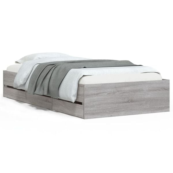 vidaXL Cadre de lit avec tiroirs sans matelas sonoma gris 75x190 cm