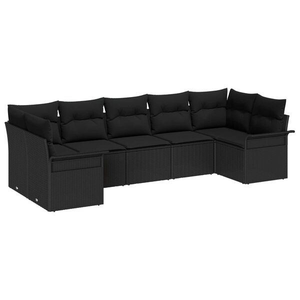 vidaXL Ensemble de canap&eacute; de jardin avec coussin 7 pcs Noir Poly rotin