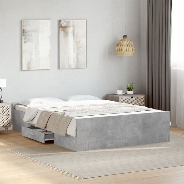 vidaXL Cadre de lit avec tiroirs sans matelas gris b&eacute;ton 135x190 cm