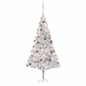 vidaXL Arbre de No&euml;l artificiel pr&eacute;-&eacute;clair&eacute;/boules argent&eacute; 210 cm PET
