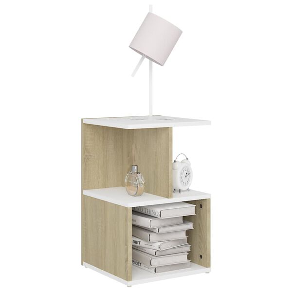 vidaXL Table de chevet 2pcs Blanc et chêne sonoma 35x35x55 cm