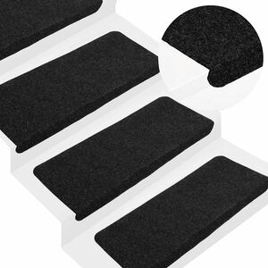 vidaXL Tapis d'escalier auto-adh&eacute;sifs 15 pcs 65x24,5x3,5 cm Noir