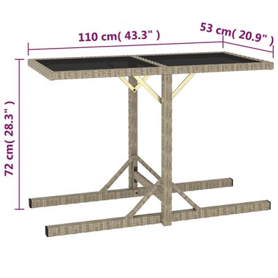 vidaXL Table de jardin Beige 110x53x72 cm Verre et résine tressée