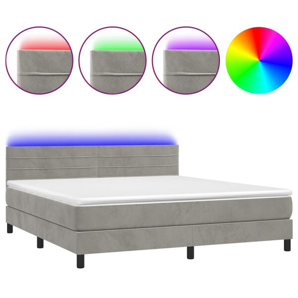 vidaXL Sommier &agrave; lattes de lit avec matelas LED Gris clair 160x200 cm