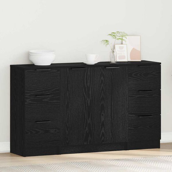 vidaXL Buffet avec tiroir 3 pcs Chêne noir Bois d'ingénierie
