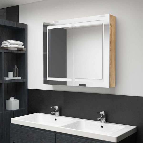 vidaXL Armoire de salle de bain à miroir à LED Blanc et chêne
