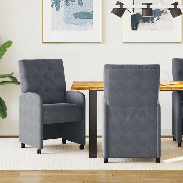 vidaXL Chaises de Salle à Manger avec Roues 2 pcs Gris foncé