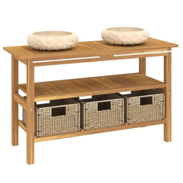 vidaXL Armoire de salle de bain et lavabos en marbre crème Teck massif