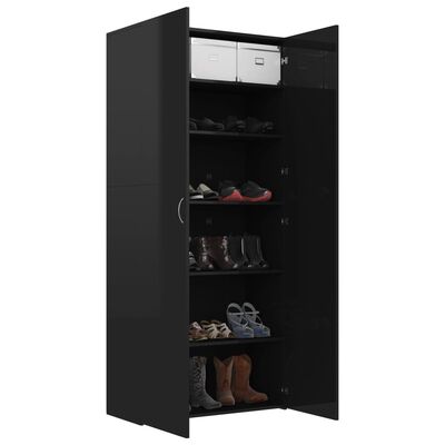 vidaXL Armoire à chaussures Noir brillant 80x35,5x180 cm Aggloméré