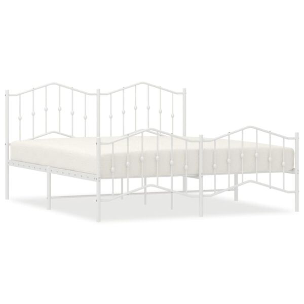 vidaXL Cadre de lit m&eacute;tal sans matelas et pied de lit blanc 160x200 cm