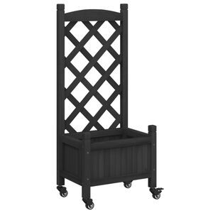 vidaXL Jardini&egrave;re avec treillis et roues gris bois massif de sapin