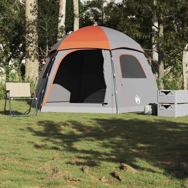 vidaXL Tente de familiale igloo 6 personnes gris orange imperméable