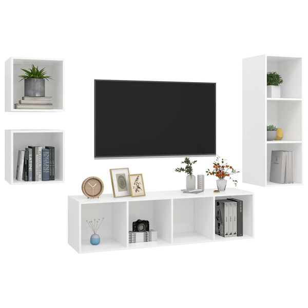 vidaXL Ensemble de meuble TV 4 pcs Blanc Bois d'ing&eacute;nierie