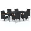vidaXL Ensemble &agrave; manger de jardin coussins 7pcs R&eacute;sine tress&eacute;e Noir