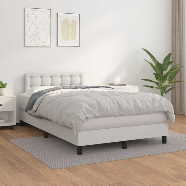 vidaXL Sommier &agrave; lattes de lit avec matelas blanc 120x190cm similicuir
