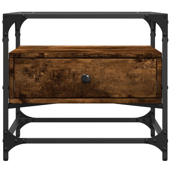 vidaXL Table basse avec dessus en verre ch&ecirc;ne fum&eacute; 50x50x45 cm acier