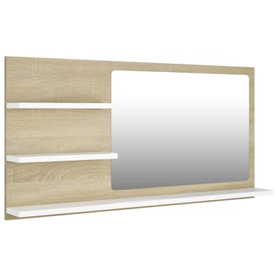 vidaXL Miroir de salle de bain Blanc et chêne sonoma 90x10,5x45 cm