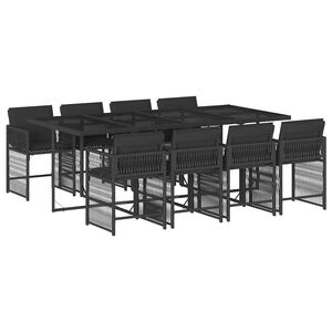 vidaXL Ensemble &agrave; manger de jardin 9pcs coussins noir r&eacute;sine tress&eacute;e