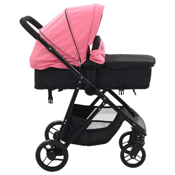 vidaXL Poussette/Landau b&eacute;b&eacute; 2-en-1 Rose et noir Acier