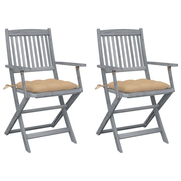 vidaXL Chaises pliables d'ext&eacute;rieur lot de 2 et coussins Bois d'acacia