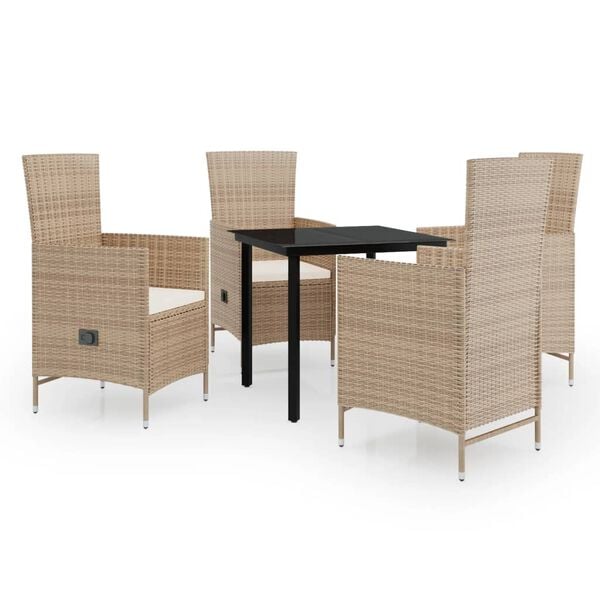 vidaXL Ensemble &agrave; manger de jardin avec coussins 5 pcs Beige