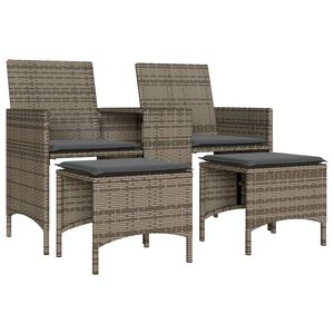 vidaXL Canap&eacute; de jardin 2 places avec table et tabourets gris rotin