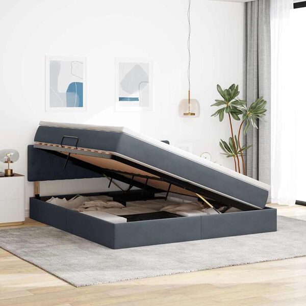 vidaXL Lit avec rangement et LED Gris fonc&eacute; 160 x 200 cm Velours