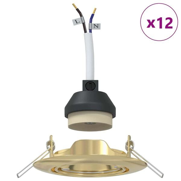 vidaXL Projecteur 12 pcs Dor&eacute; 9 x 9 x 2,5 cm M&eacute;tal