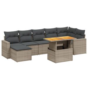 vidaXL Salon de jardin 8 pcs avec coussins gris r&eacute;sine tress&eacute;e
