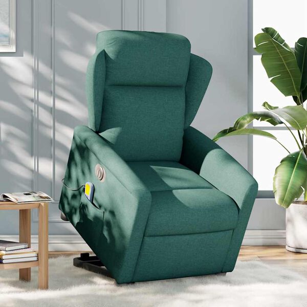 vidaXL Fauteuil inclinable de massage électrique Vert foncé Tissu