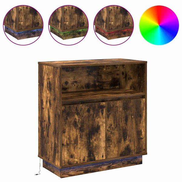 vidaXL Buffet LED Ch&ecirc;ne fum&eacute; 71 x 34,5 x 75 cm Bois d'ing&eacute;nierie