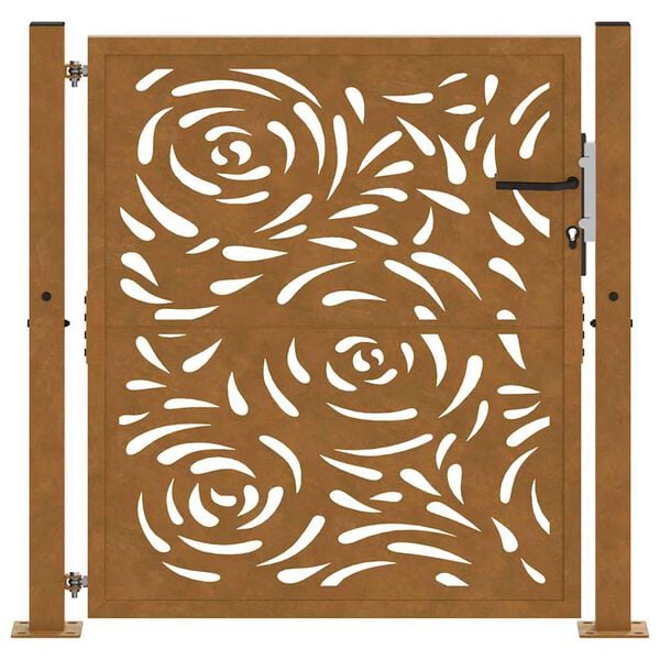 vidaXL Portail de jardin 100x100 cm en acier patin&eacute; motif flamme