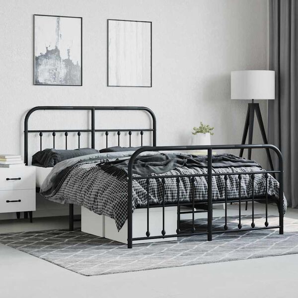 vidaXL Cadre de lit m&eacute;tal sans matelas avec pied de lit noir 140x190cm